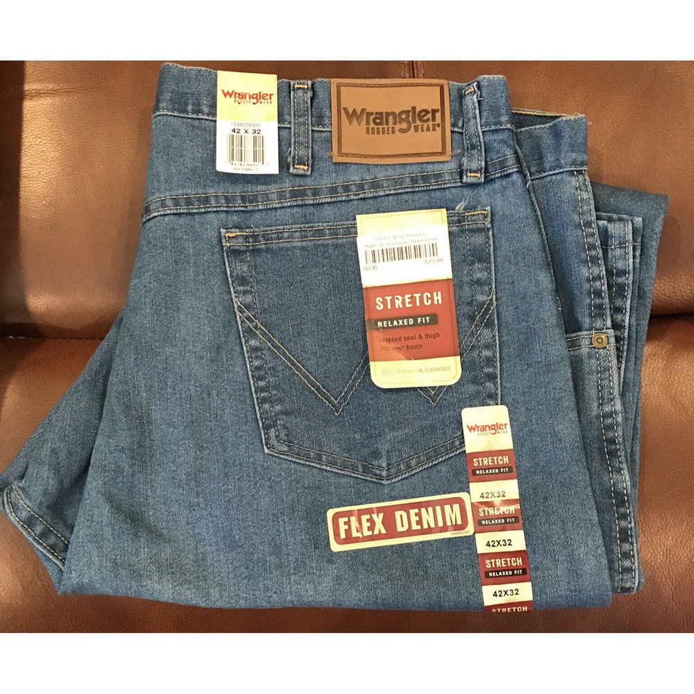 Wrangler Rugged Wear Mens Stretch Relaxed Flex Denim Jeans 35005SW Sz 42 X 32